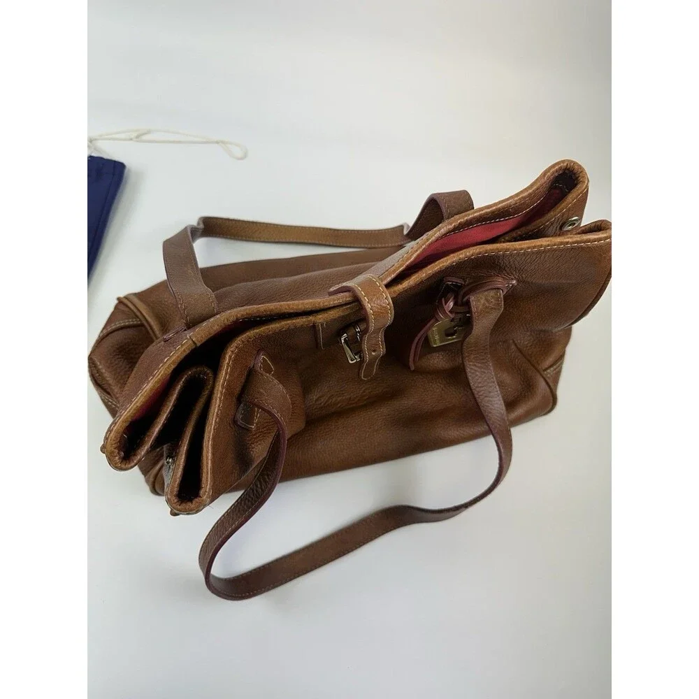 Dooney And Bourke Satchel Tote Bag Brown Pebbled Leather Buckle Large Shoulder